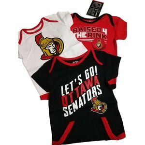 NHL Ottawa Senators Infant Bodysuit 3-Pack Set Red Black White New with Tags